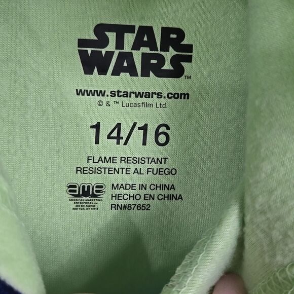 Star Wars Baby Yoda Kids 14/16 Microfleece One Piece Union Suit Pajamas Winter - Picture 9 of 11